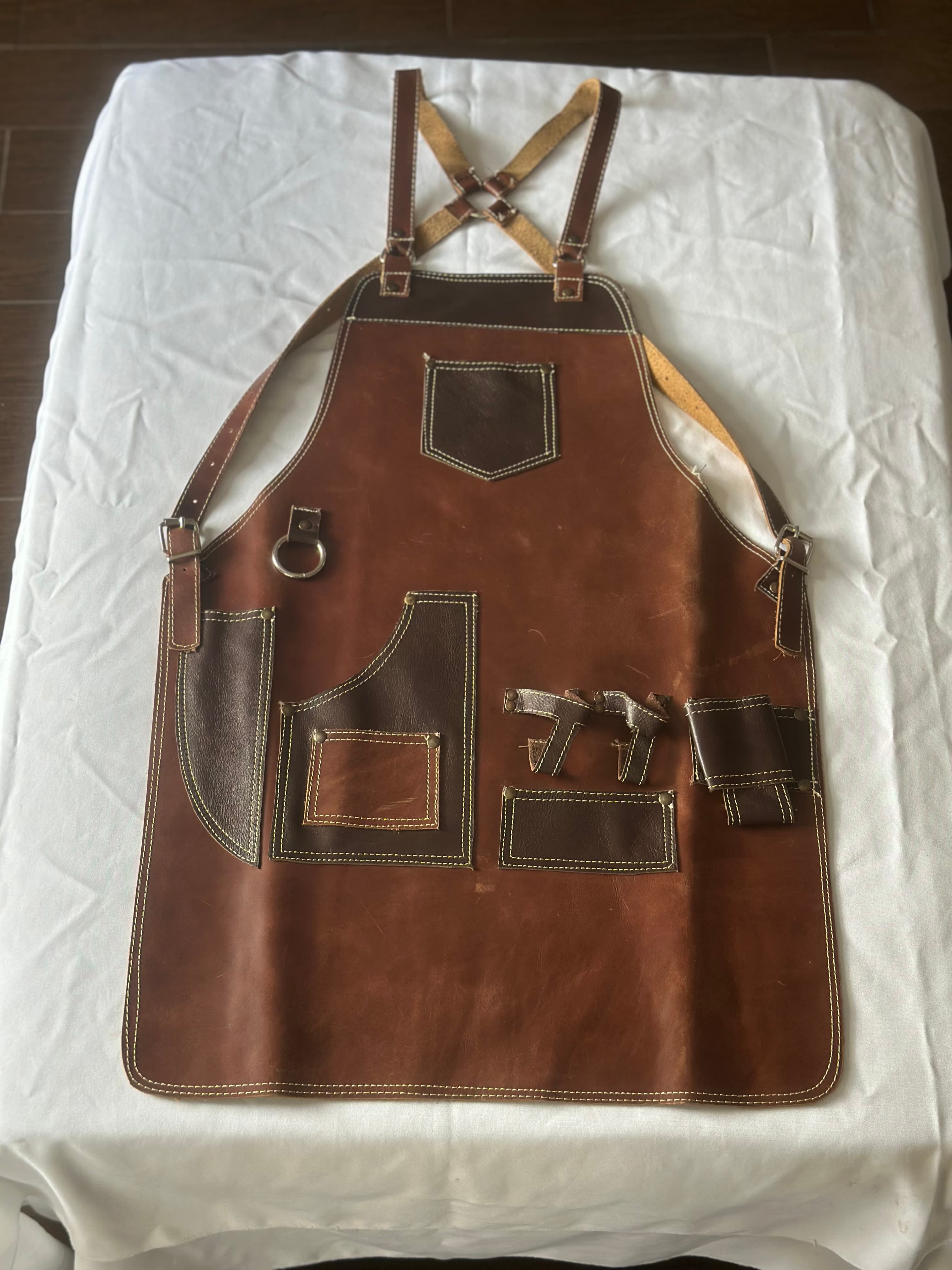Brown Leather Apron with Tool Hook Detail