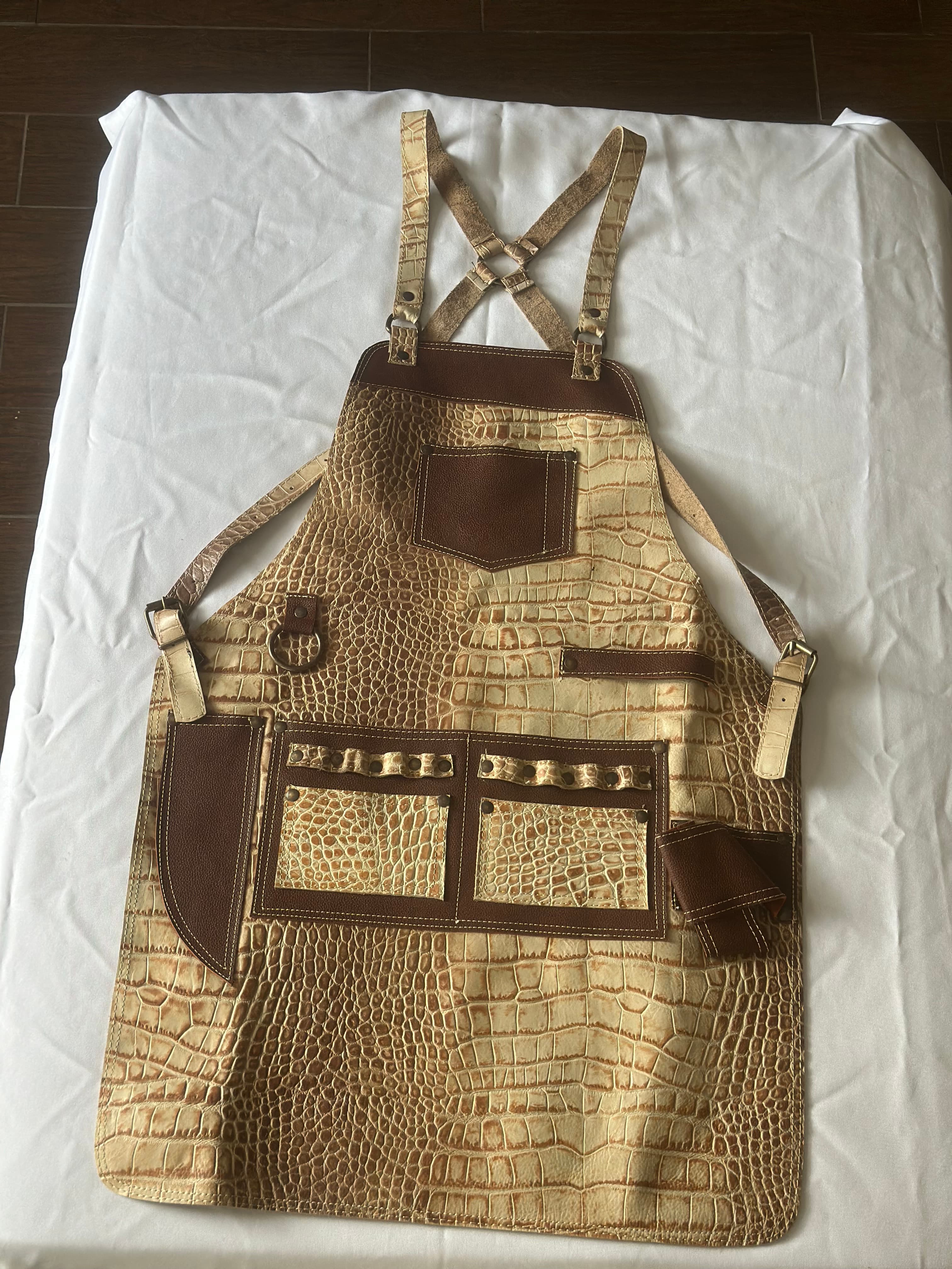 Champagne Crocodile-Embossed Leather Apron