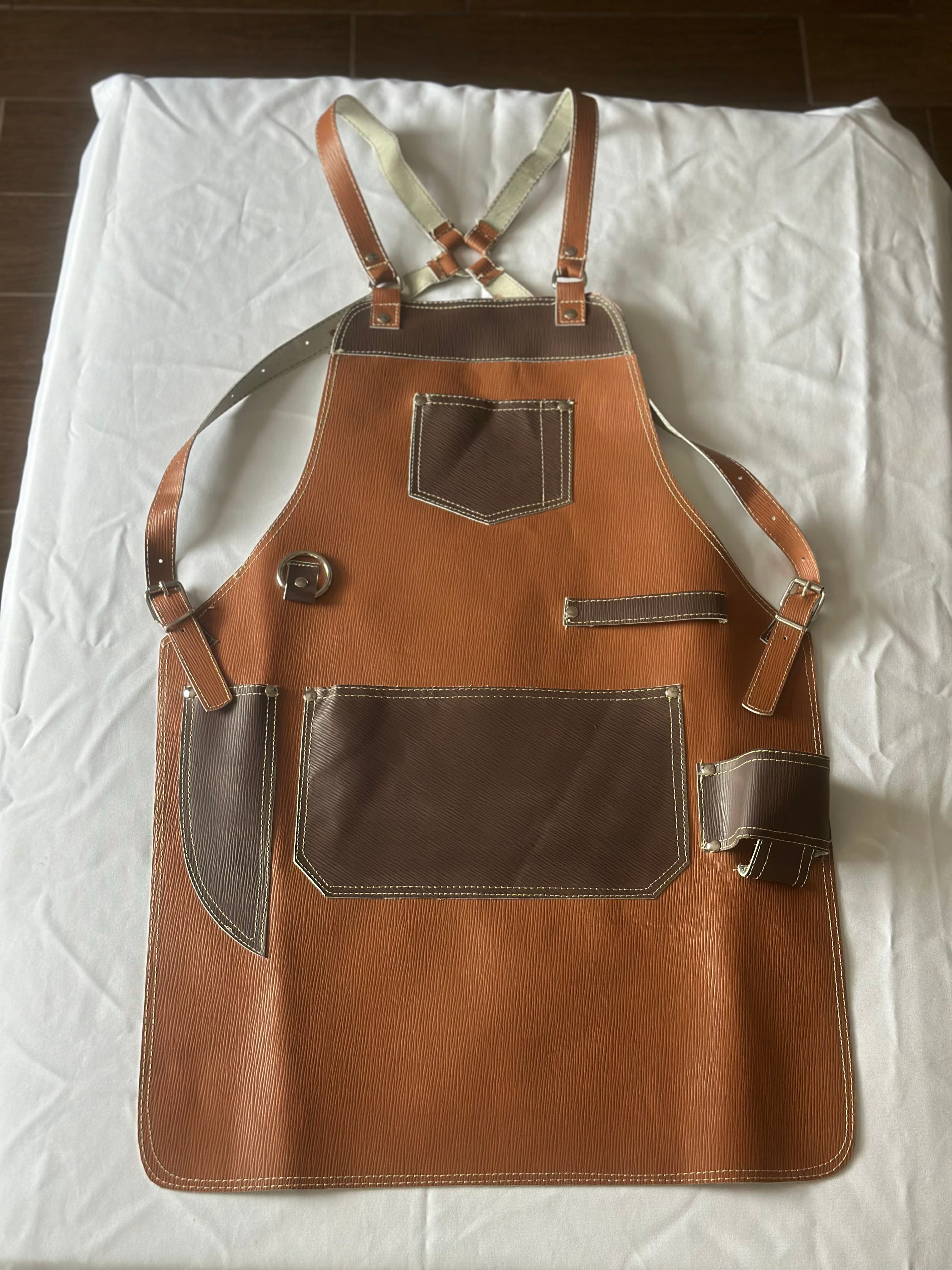 Cognac Brushed-Texture Leather Apron