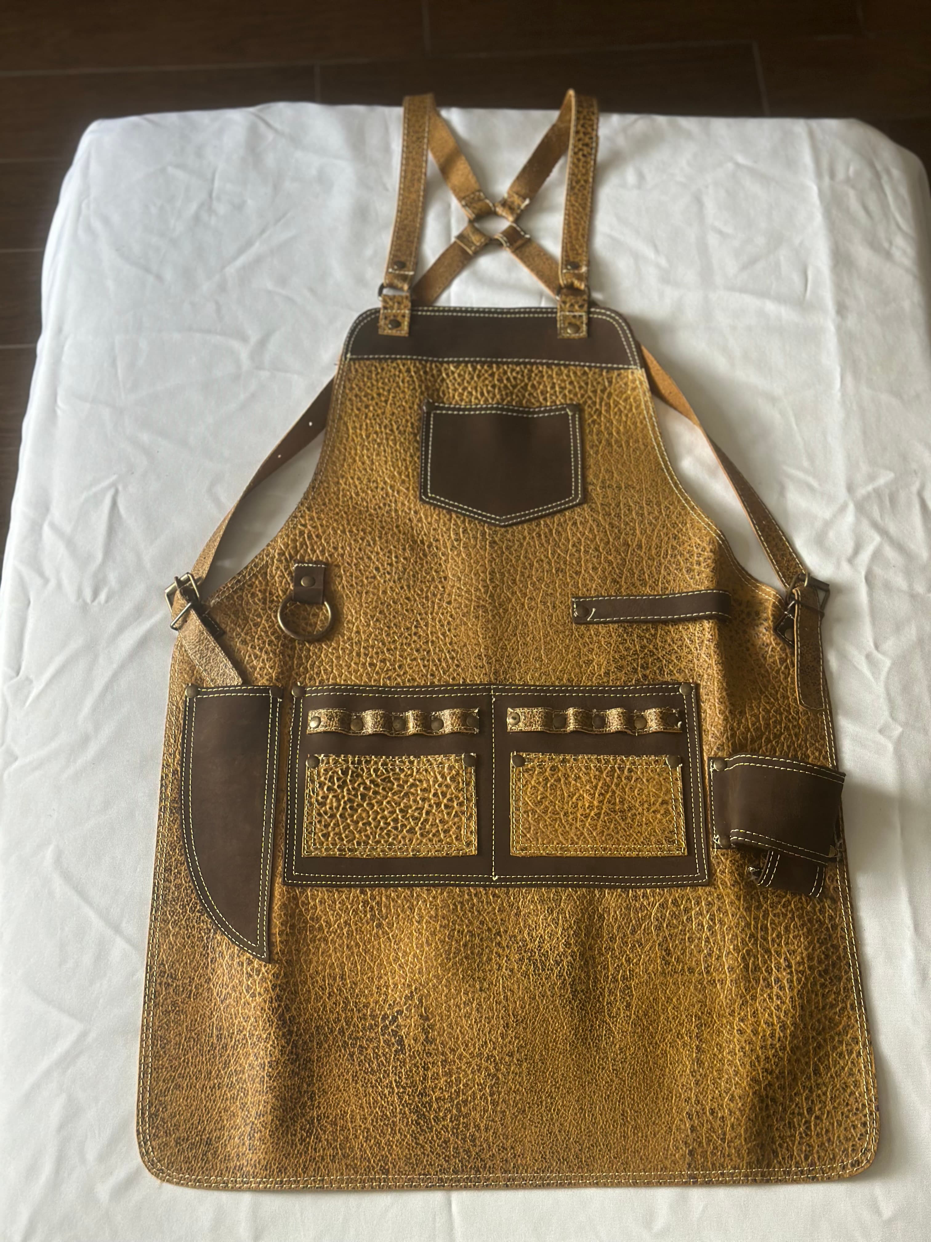 Golden Tan Pebbled Leather Apron