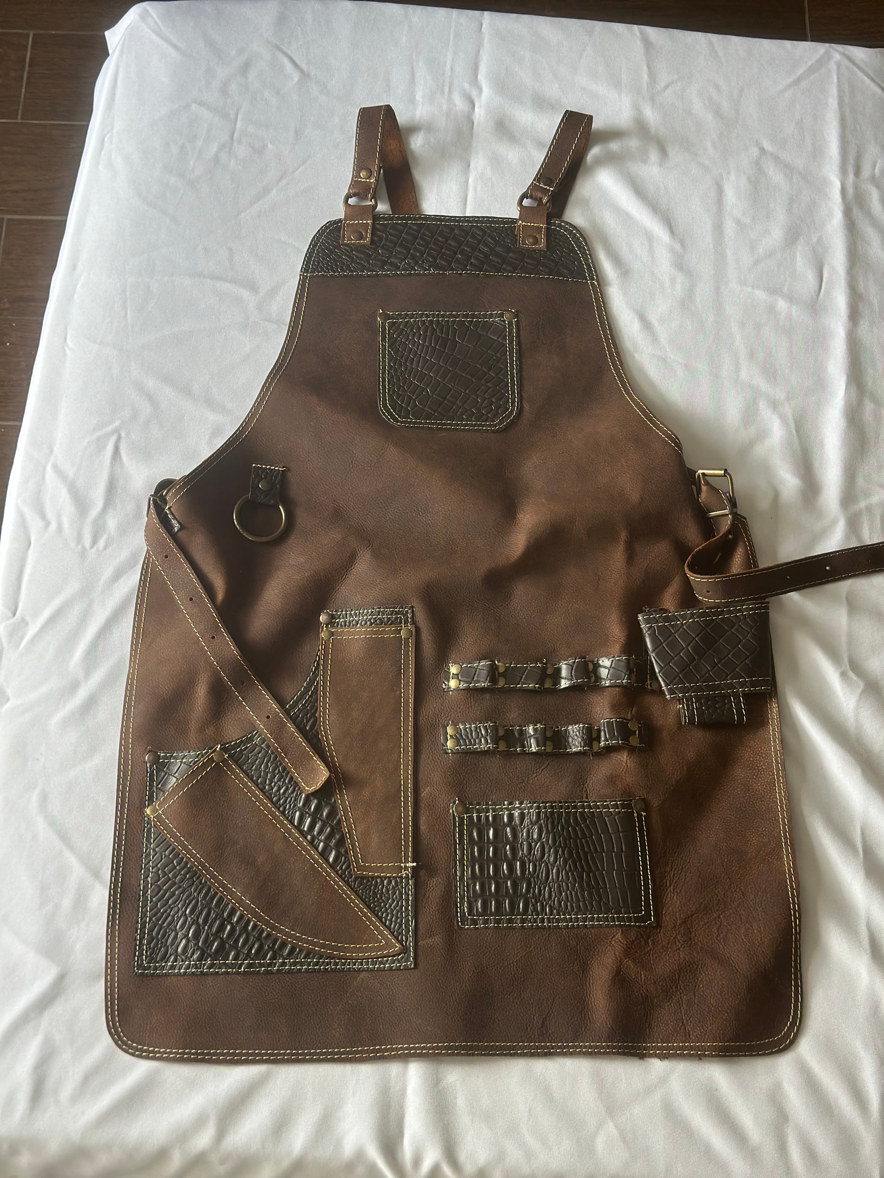 Java Crocodile-Embossed Leather Apron with Diamond Pockets