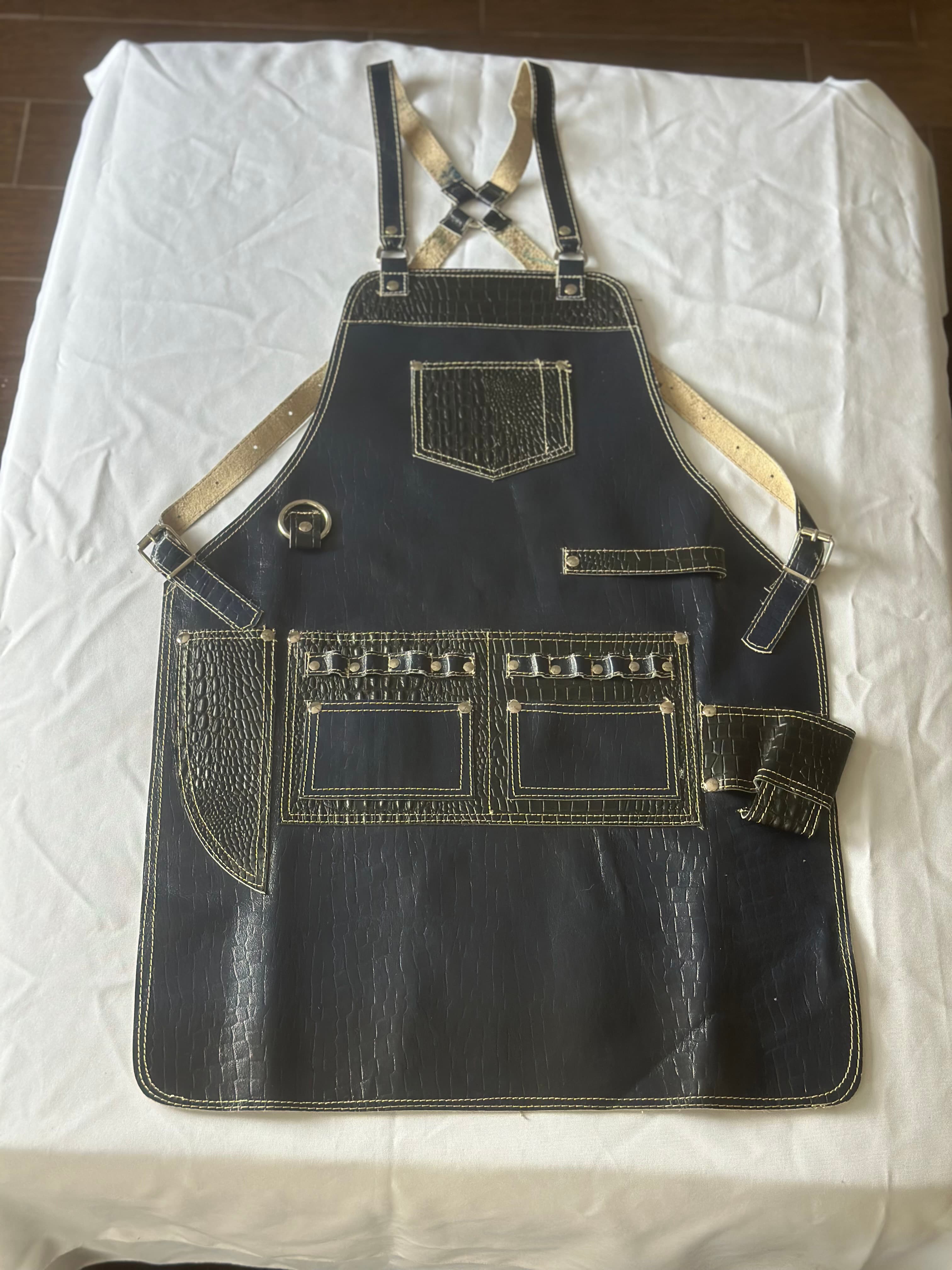 Onyx Crocodile-Embossed Leather Apron