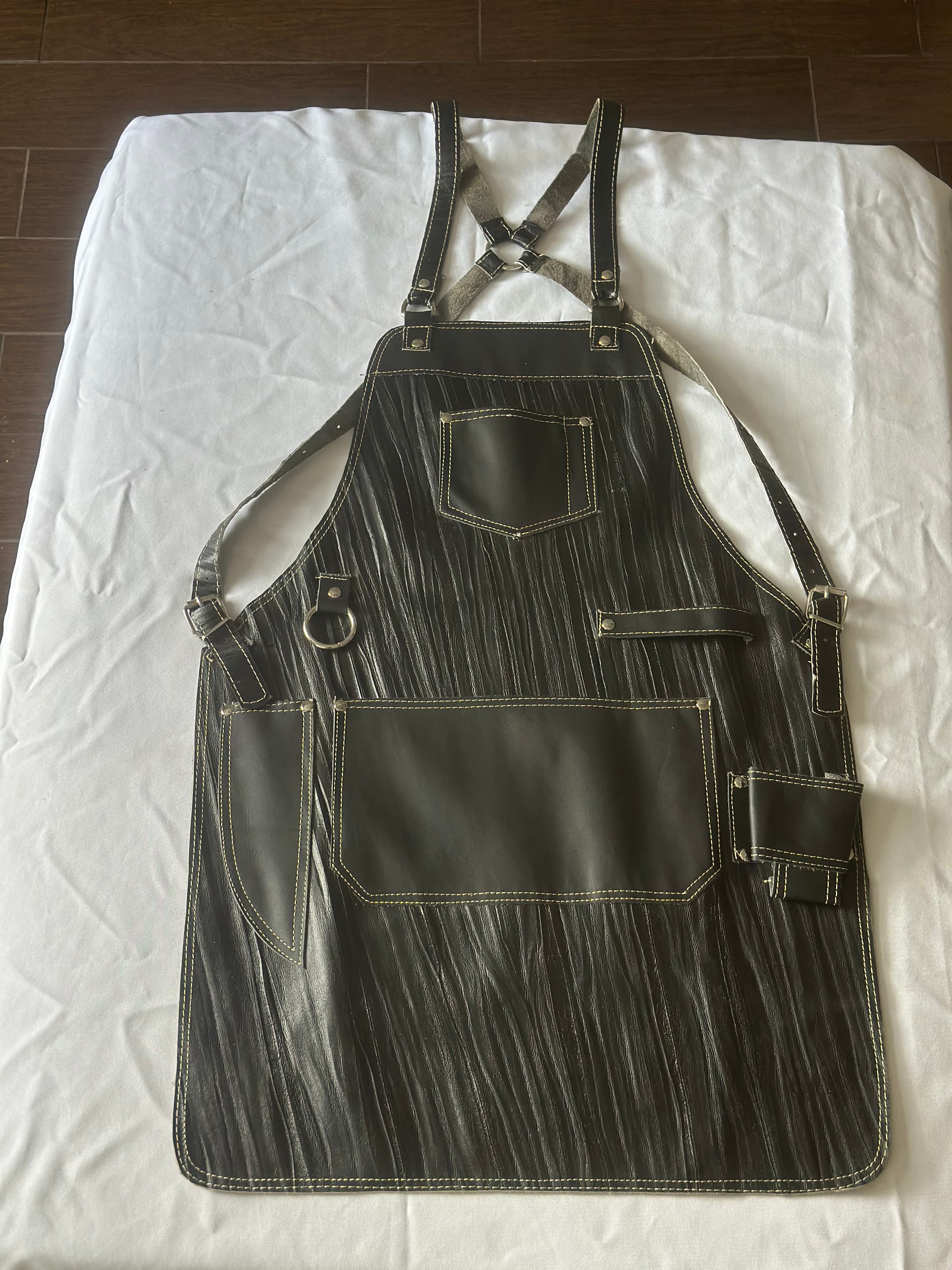 Onyx Wave-Textured Leather Apron
