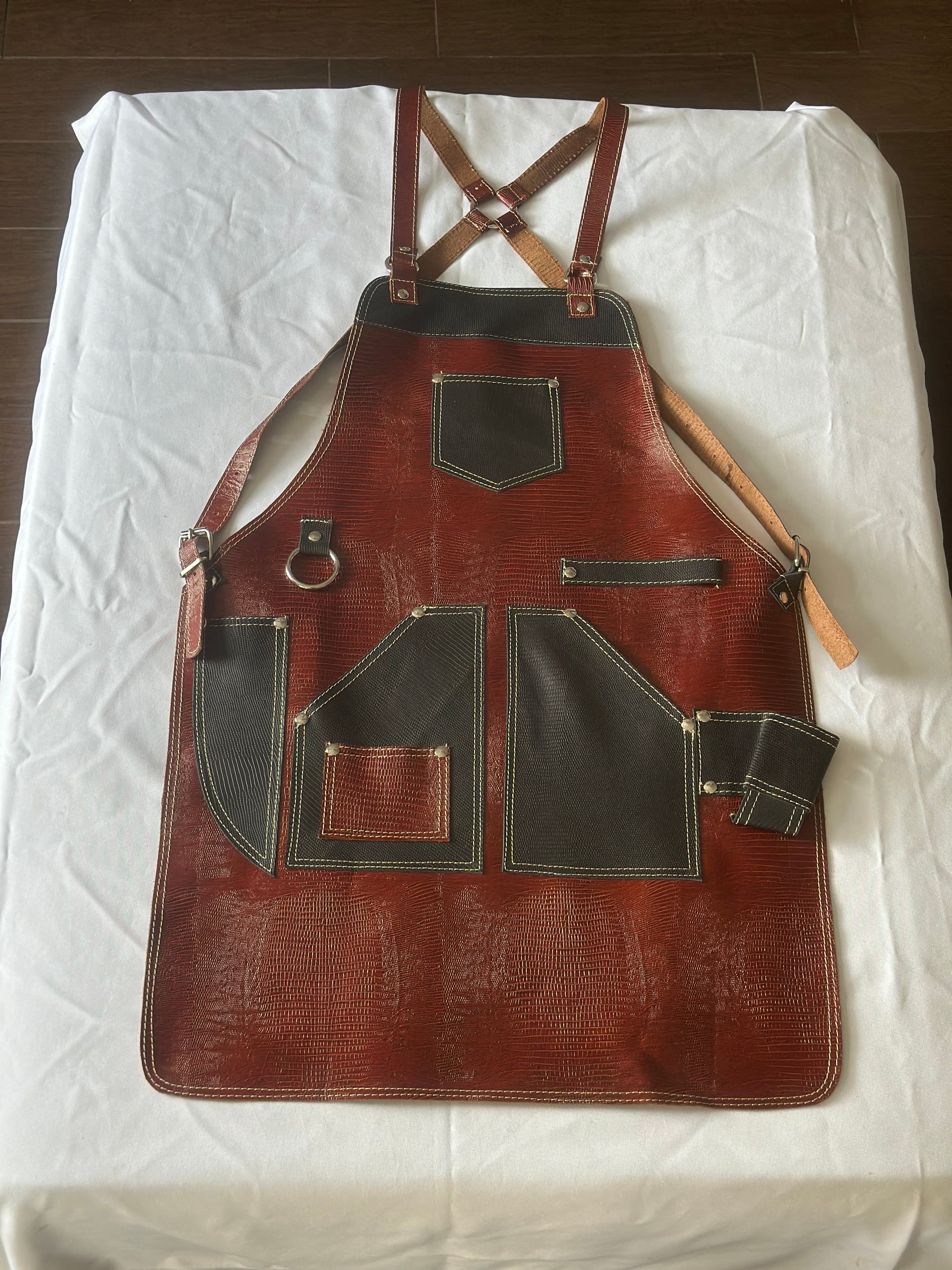 Rust Lizard-Embossed Leather Apron