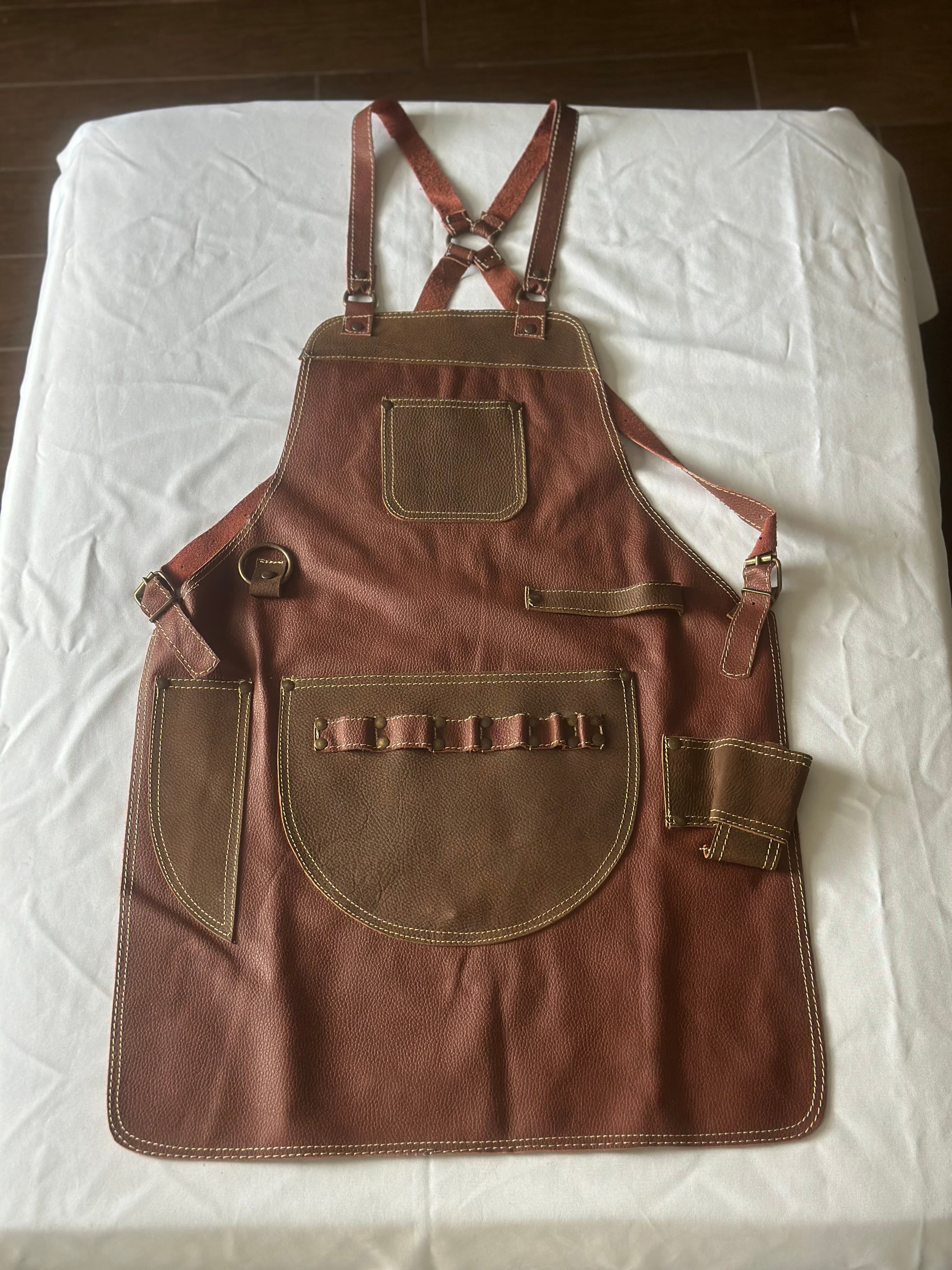 Rustic Brown Pebbled Leather Apron