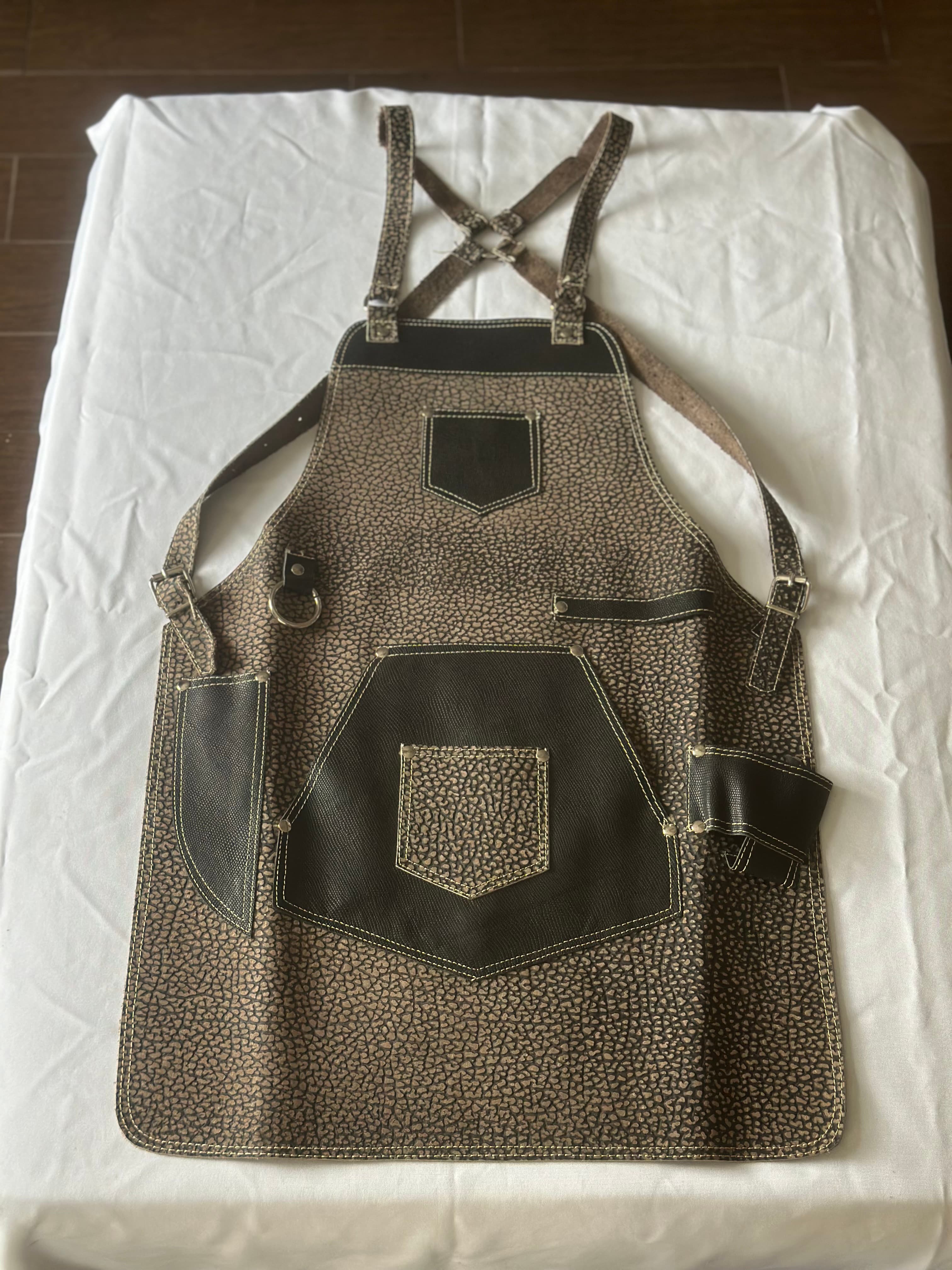 Taupe Pebbled Crocodile-Embossed Leather Apron