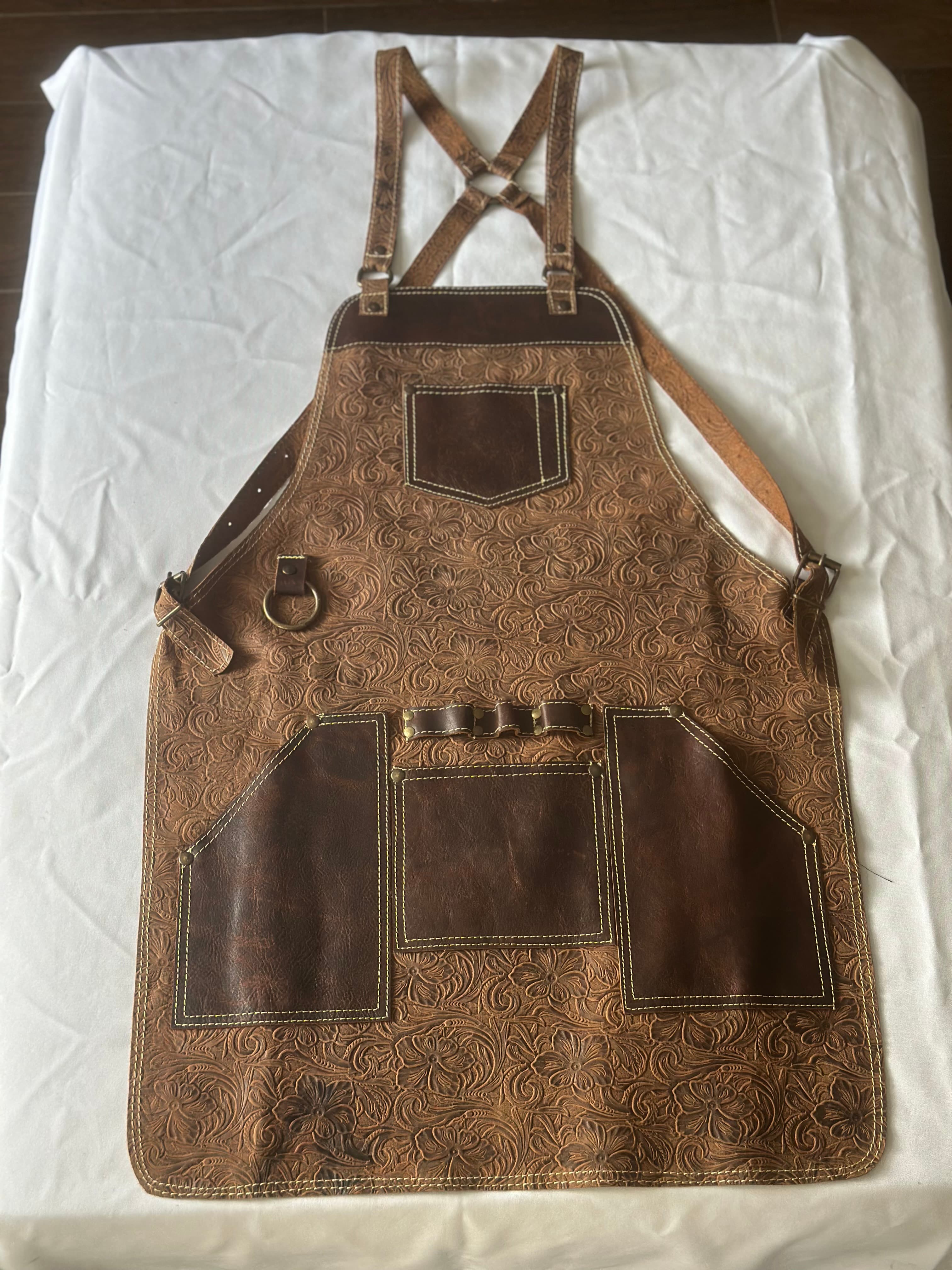 Western Tooled Tan Leather Apron