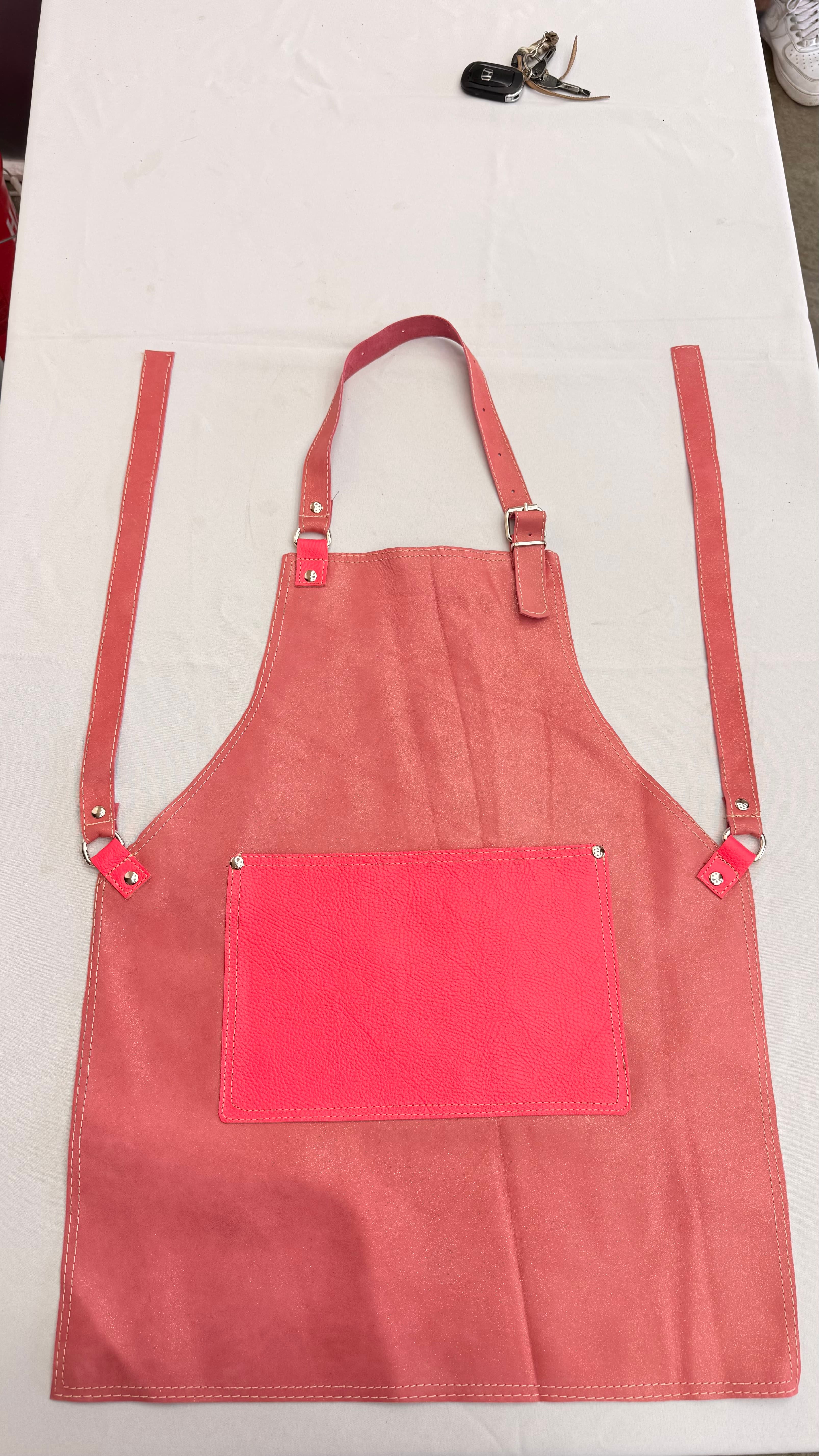 Blush Leather Apron with Coral Pocket