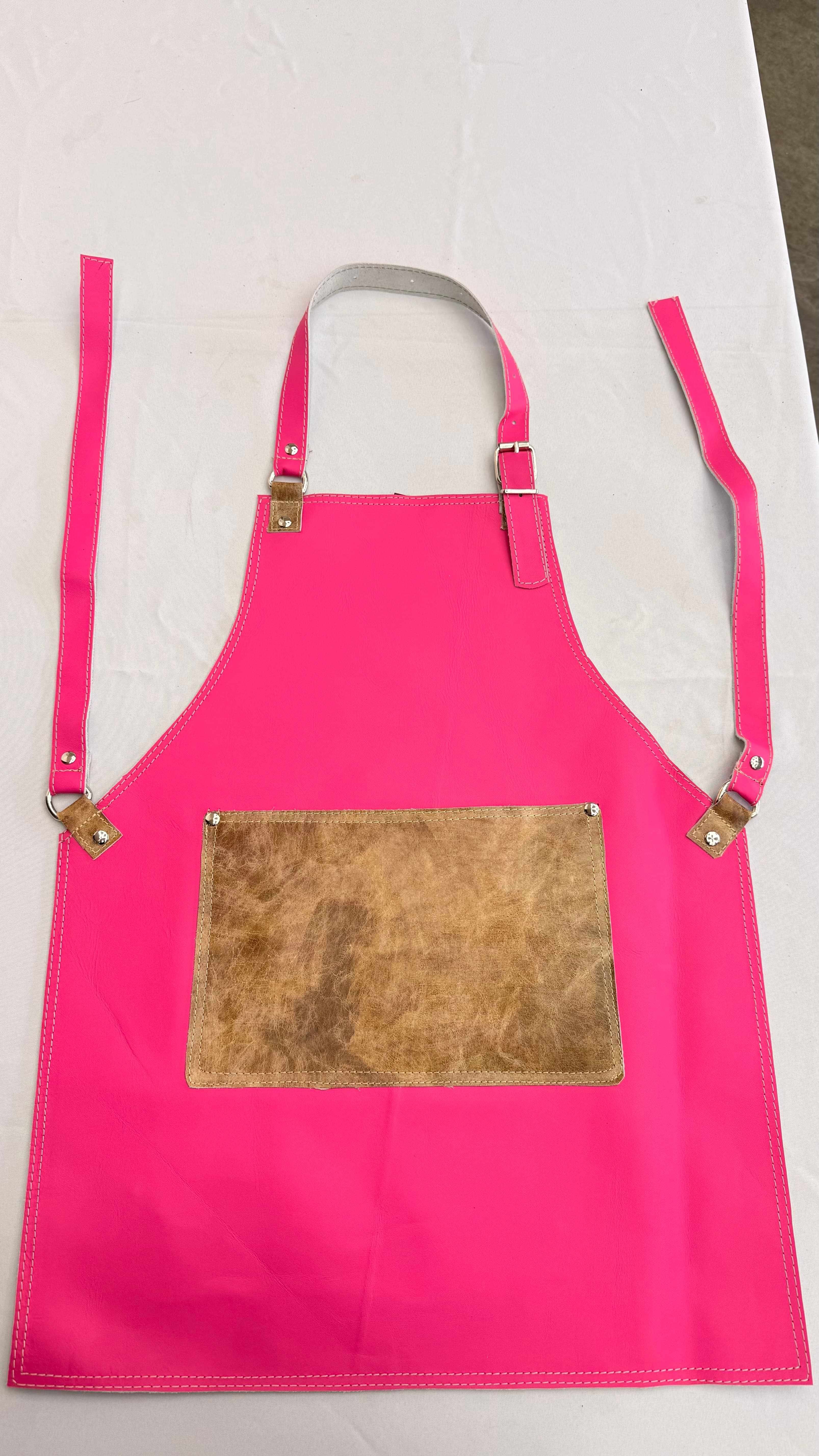 Bubblegum Pink Leather Apron with Weathered Tan Pocket