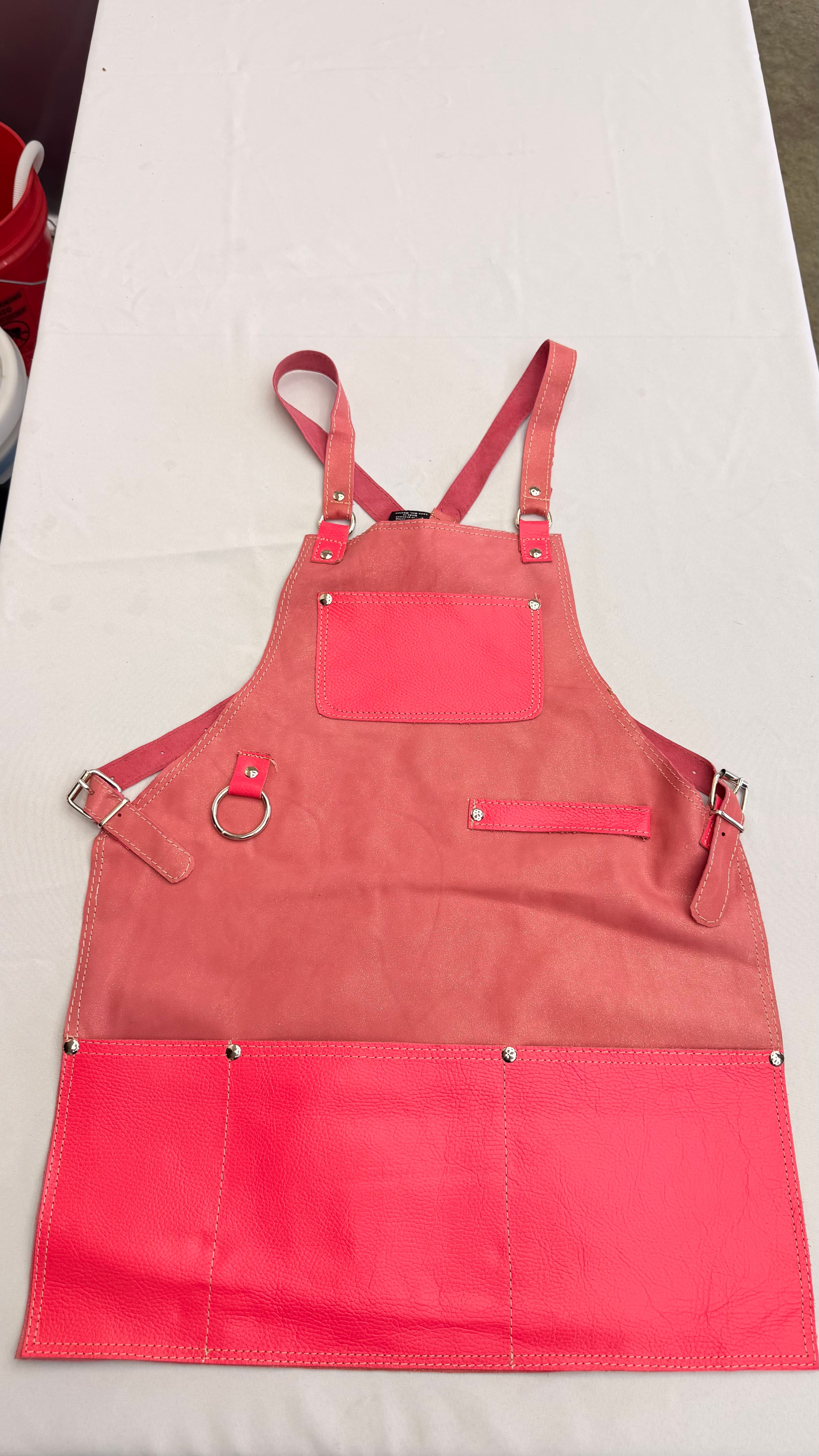 Dusty Rose Leather Apron with Coral Trim