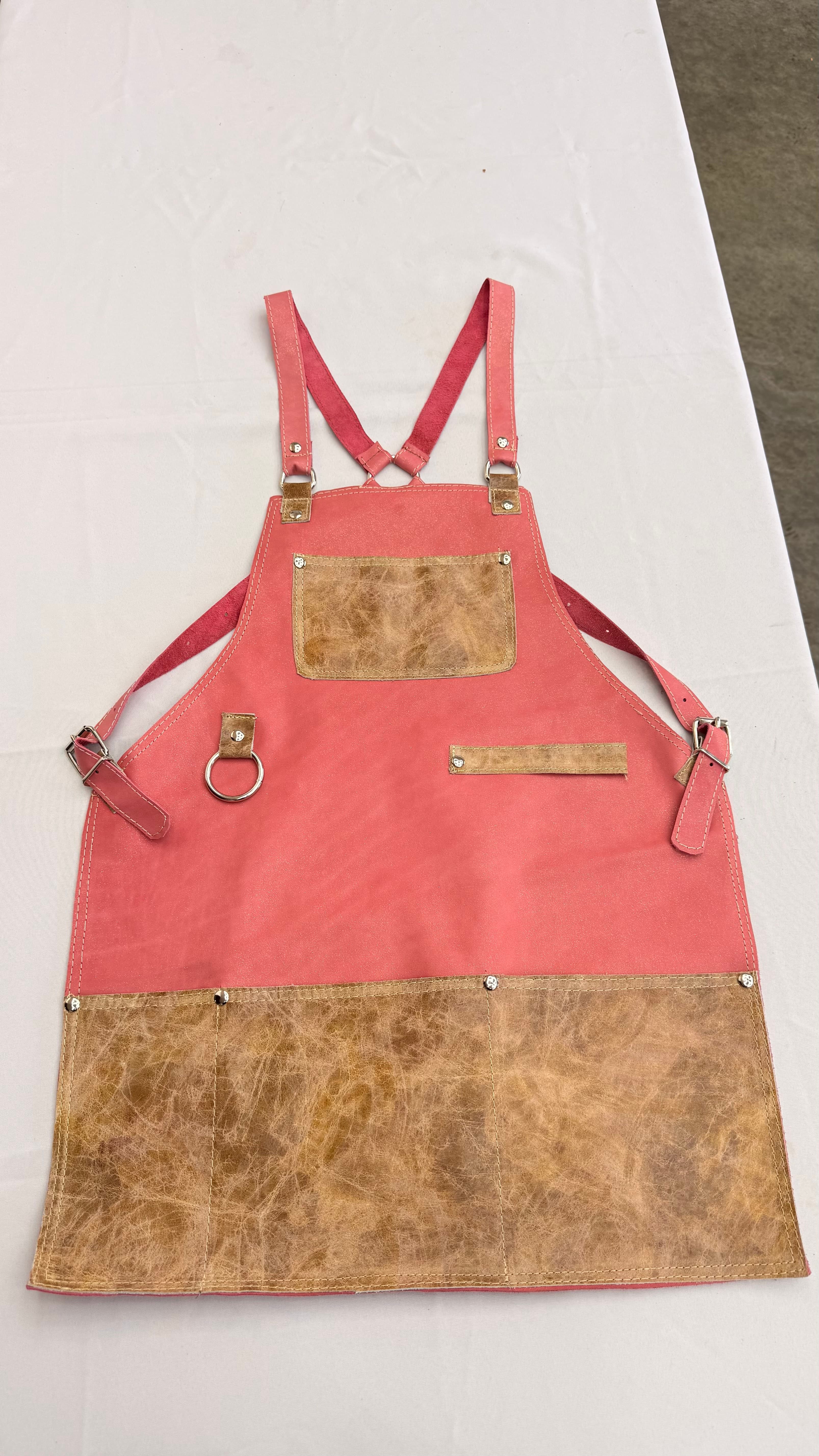 Dusty Rose Leather Apron with Weathered Honey Trim