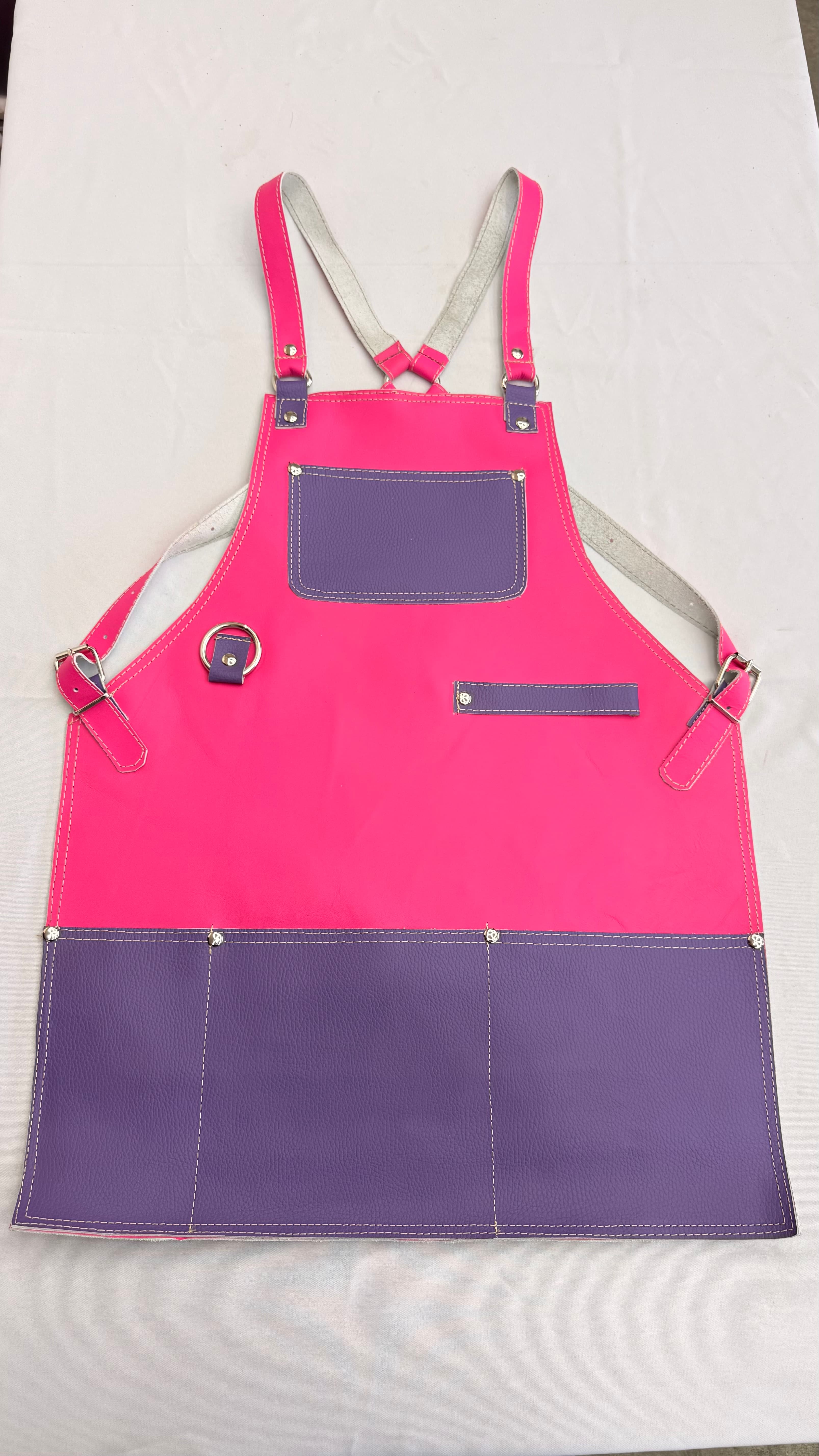 Hot Pink Leather Apron with Violet Trim