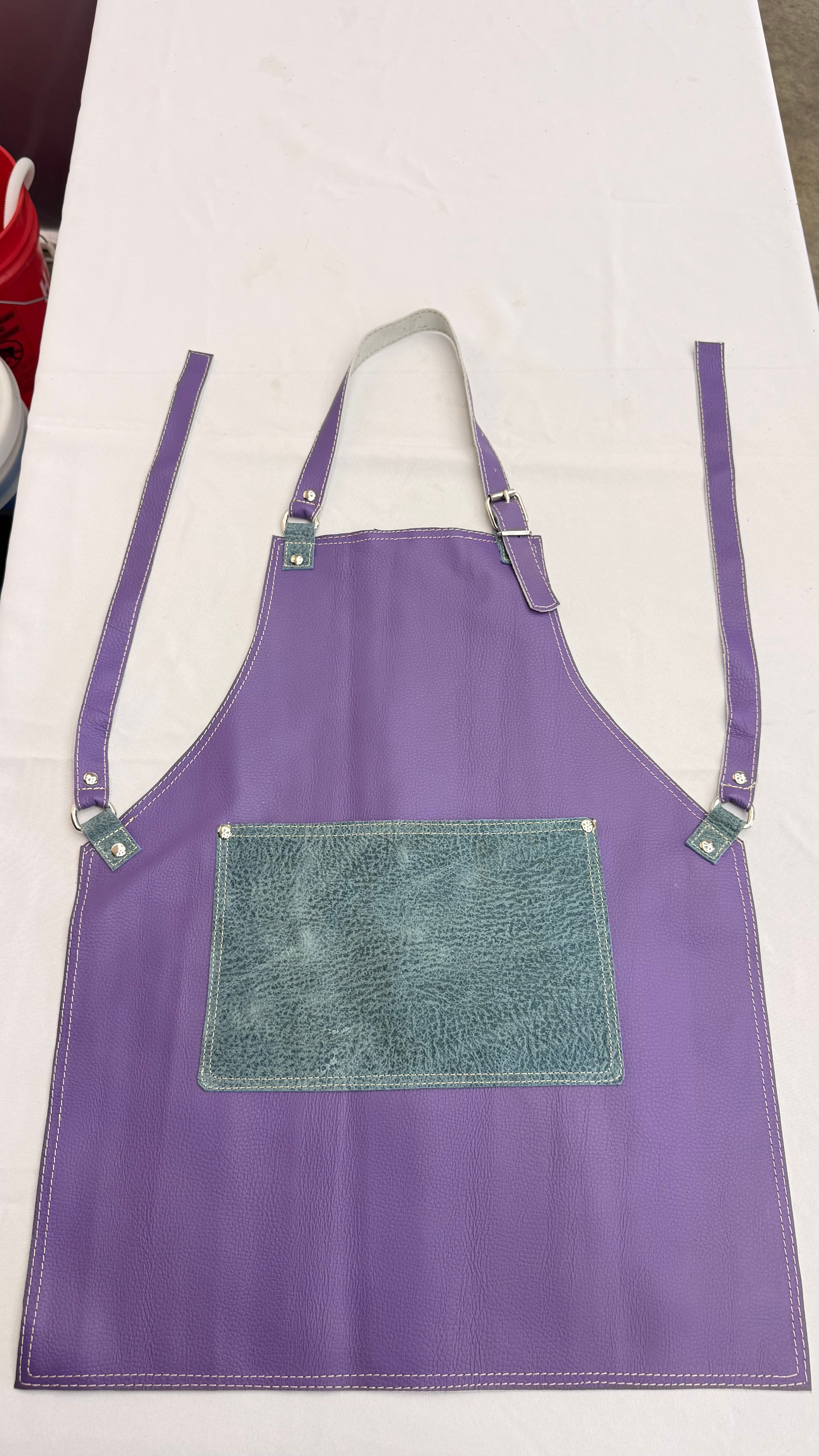 Lavender Leather Apron with Weathered Slate Pocket