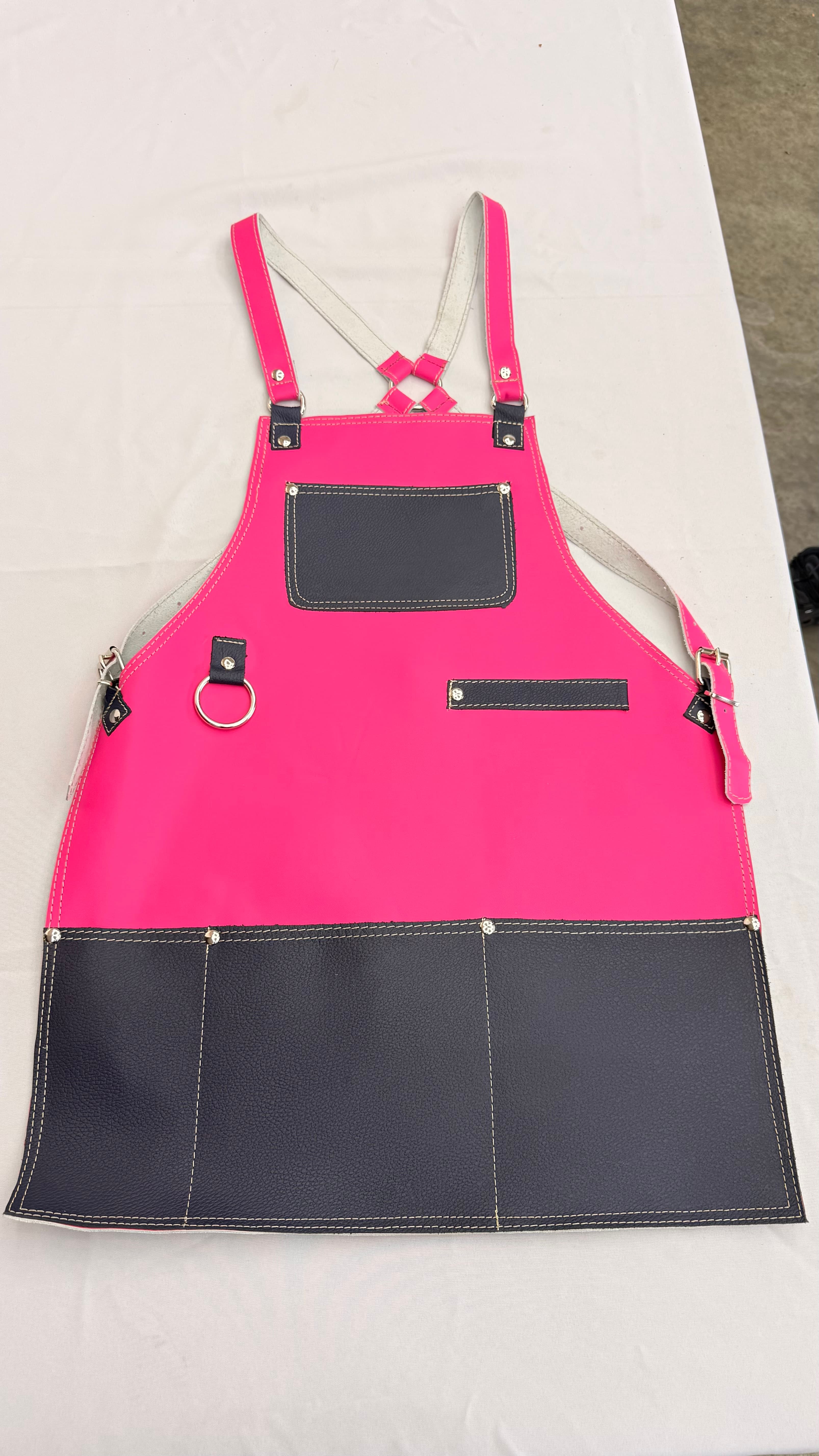 Magenta Leather Apron with Charcoal Trim