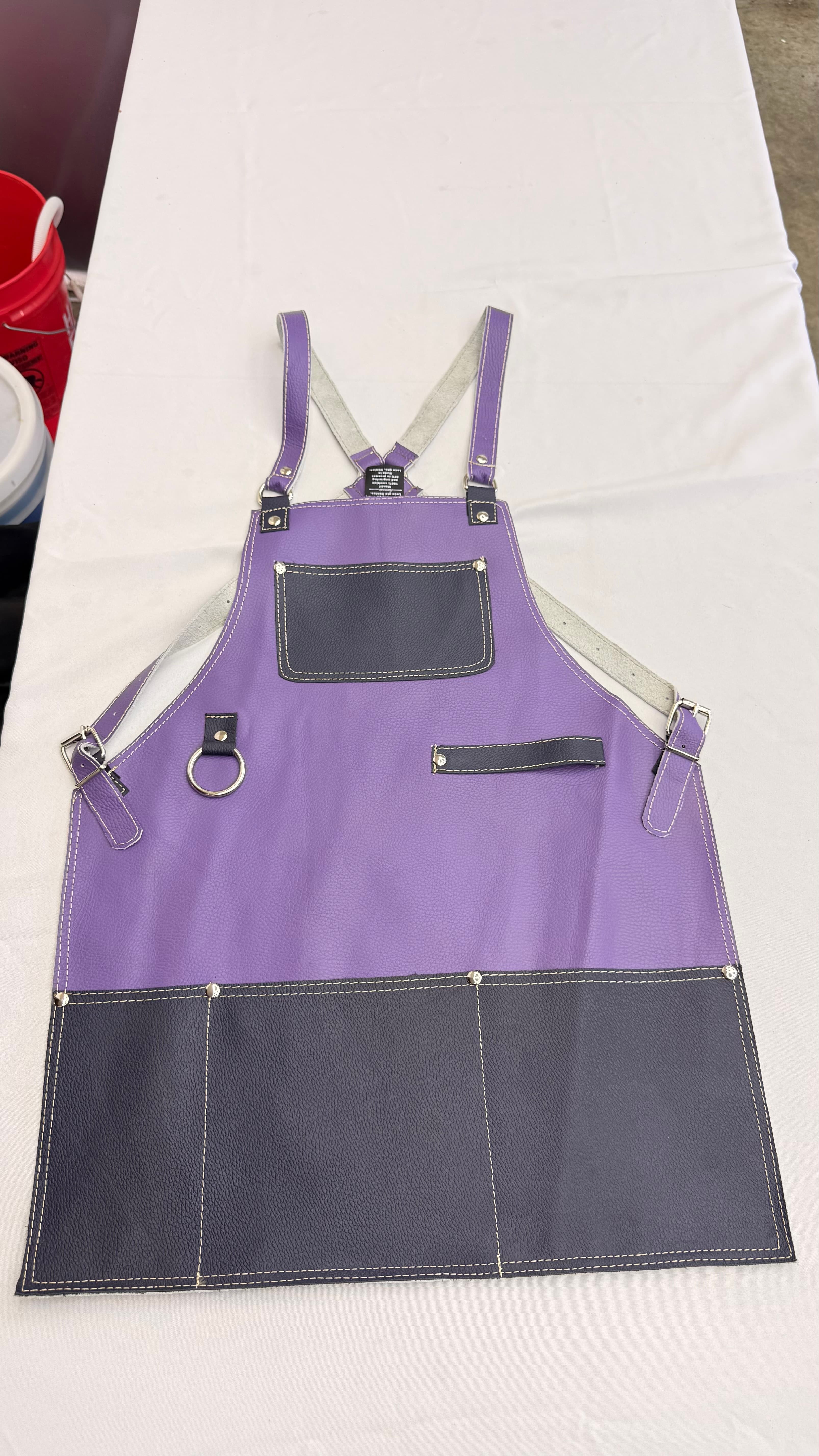 Periwinkle Leather Apron with Charcoal Trim