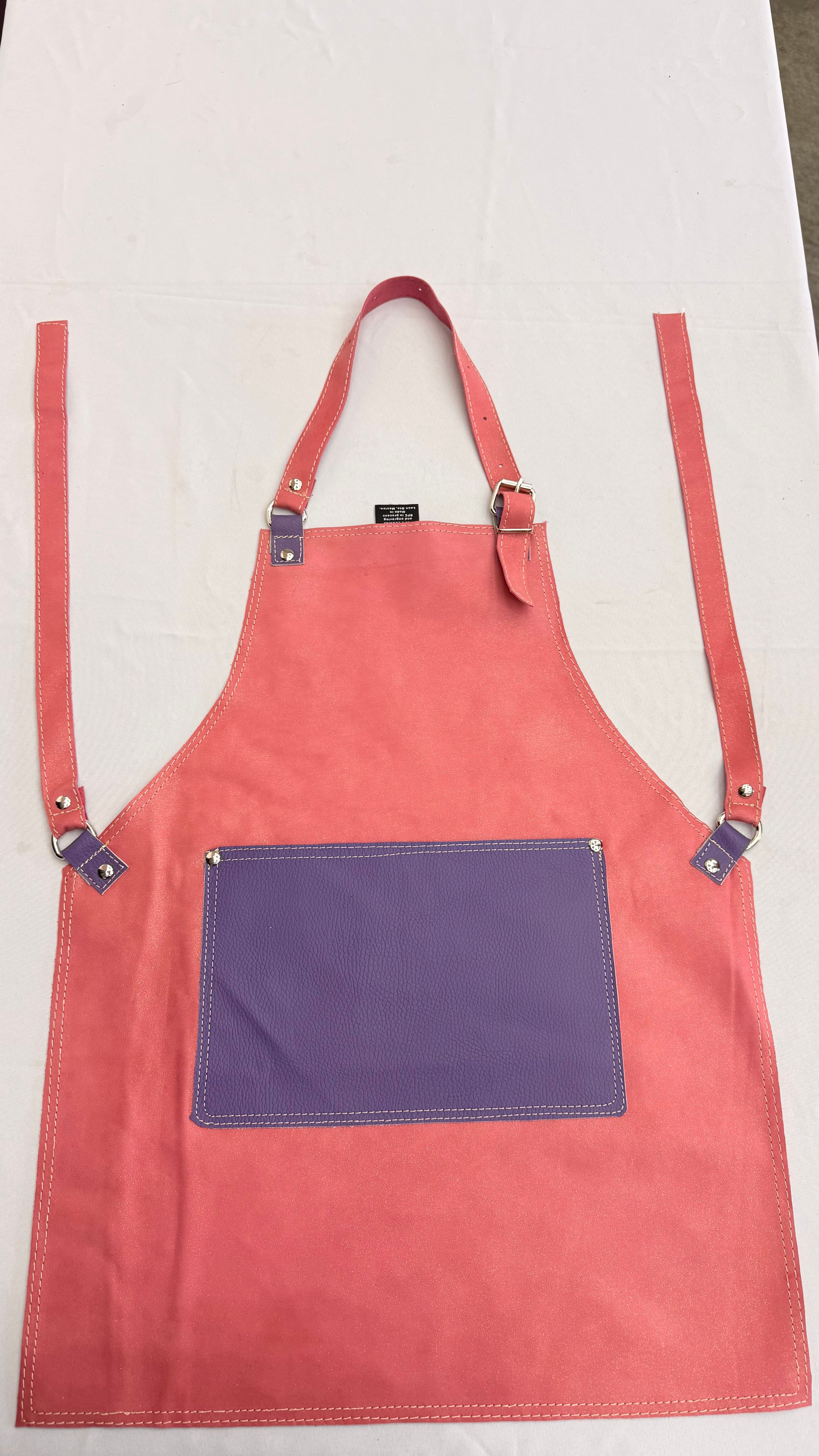 Rose Leather Apron with Violet Pocket